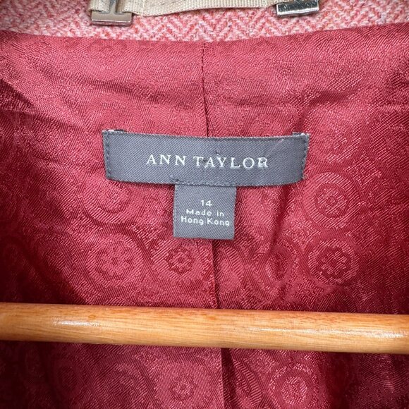 Ann Taylor‎ Coquette Blazer Jacket Womens 14 Pink Wool Silk Blend Pockets Lined - Picture 5 of 10